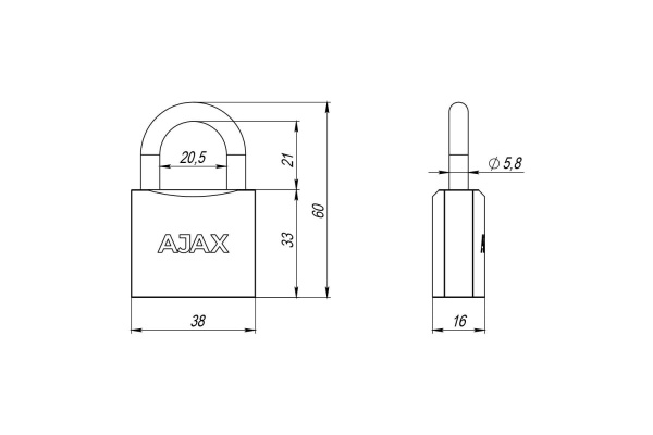 Навесной замок AJAX PD-01-38 англ. 3 кл., коробка 42233