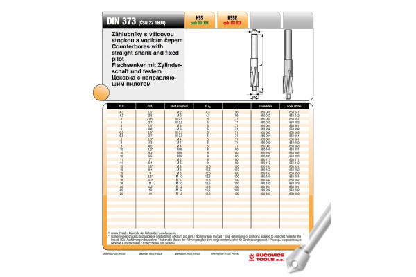 Цековка (20х100 мм; 180 гр.; M12; HSSE) Bucovice Tools 853202