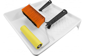 Набор DECOR для обоев: ванночка 320x350 мм валик прижимной 150 мм, бюгель 6 мм, кисть торц. 50x140 мм 670-3500