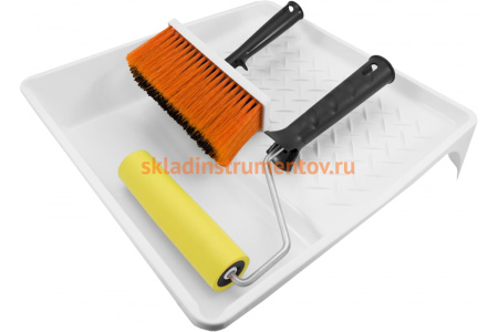 Набор DECOR для обоев: ванночка 320x350 мм валик прижимной 150 мм, бюгель 6 мм, кисть торц. 50x140 мм 670-3500