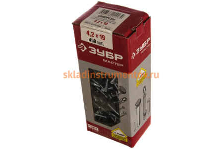 Саморезы с прессшайбой и сверлом по листовому металлу до 2мм Зубр RAL-6005 PH2 4,2х19мм 450шт 300211-42-019-6005