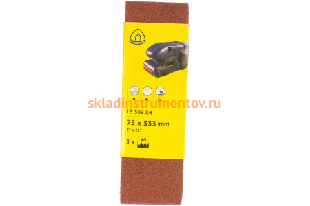 Шлиф-лента универсальная для шлифмашин (75х533 мм; Р40) 3 шт. KLINGSPOR 7018