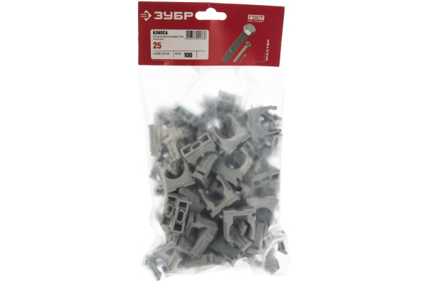 Скоба-держатель для металлопластиковых труб Зубр пластмассовая 25мм, 100шт 4-44951-26-100