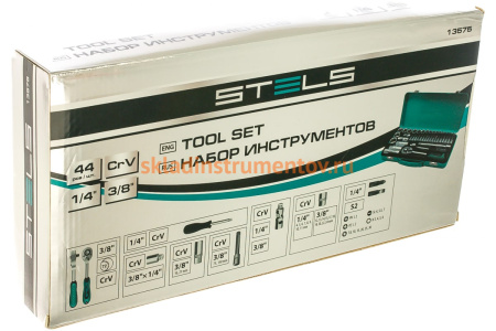 Набор торцевых головок с трещоткой, 1/4"и 3/8", 44 предм, STELS 13575