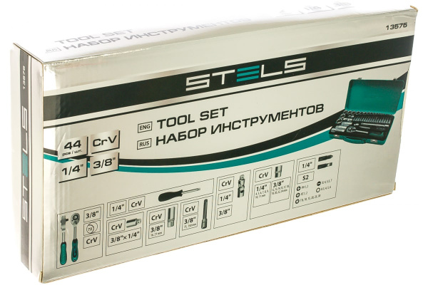 Набор торцевых головок с трещоткой, 1/4"и 3/8", 44 предм, STELS 13575