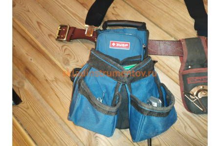 Поясной подсумок Зубр ЭКСПЕРТ держатель для молотка, дополнительная ручка для переноски, 7 карманов 38634