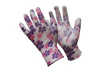 Садовые перчатки СПЕЦ Garden Flowers с прозрачным покрытием из полиуретана 9 р-р. GF-PP139