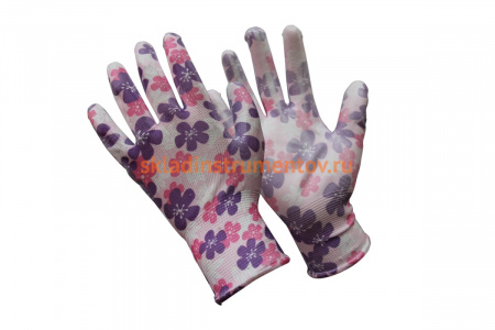 Садовые перчатки СПЕЦ Garden Flowers с прозрачным покрытием из полиуретана 9 р-р. GF-PP139
