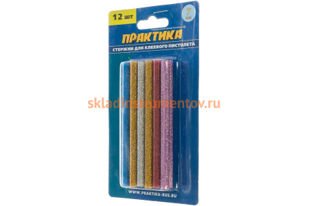 Клей для клеевого пистолета цветной (12 шт; 7х100 мм; 6 цветов) ПРАКТИКА 649-349
