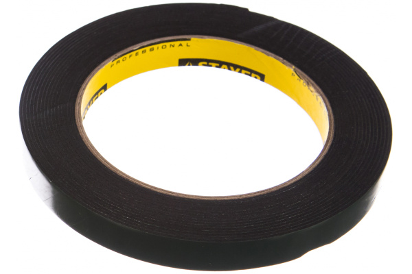 Клейкая монтажная лента STAYER "Profi" на вспененной основе черная 12 мм х 5 м 12233-12-05