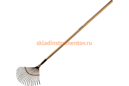Веерные садовые грабли с деревянным черенком GRINDA 22 плоских зубца, 440х260х1500 мм 39593