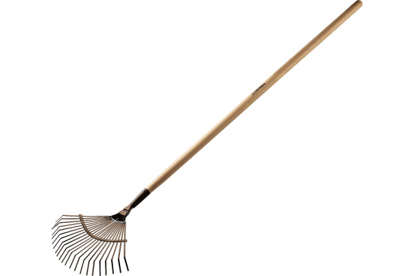 Веерные садовые грабли с деревянным черенком GRINDA 22 плоских зубца, 440х260х1500 мм 39593