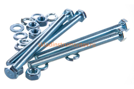 Болт с шестигранной головкой в комплекте с гайкой, шайбой, шайбой пружинной, ЗУБР, МАСТЕР, 303436-06-080