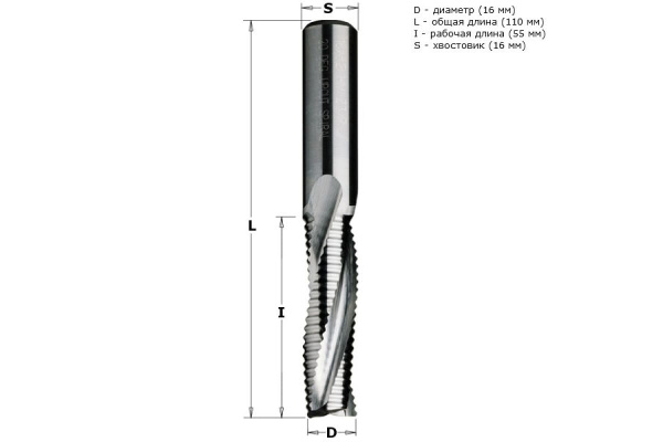 Фреза спиральная монолитная (16x55x110 мм; хвостовик 16 мм; RH) CMT 195.160.11