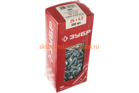 Саморезы с прессшайбой по листовому металлу 350 шт. (4,2х25 мм; PH2; ТФ1) ЗУБР 4-300191-42-025