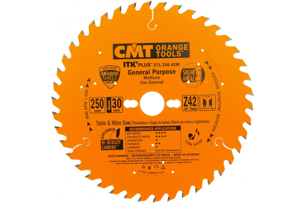 Диск пильный по дереву (250х30х2,4/1,6 мм; Z42) CMT 271.250.42M