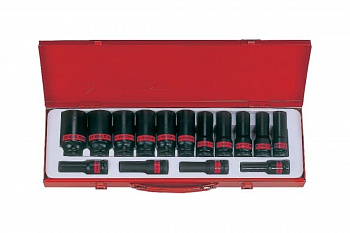 Набор ударных глубоких шестигранных торцевых головок 1/2", 3/8" - 1-1/4", 15шт KING TONY 4416SP