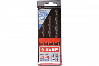 Набор сверл "МЕТ-В" (3 шт; 2-4 мм; Р6М5) по металлу для электродрелей Зубр 4-29621-H3
