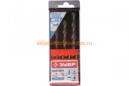 Набор сверл "МЕТ-В" (3 шт; 2-4 мм; Р6М5) по металлу для электродрелей Зубр 4-29621-H3
