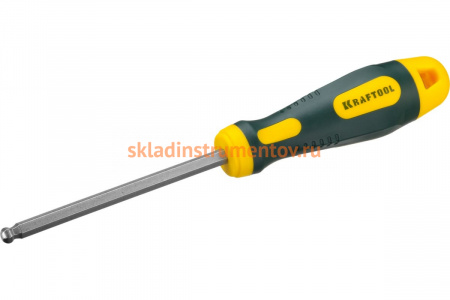 Отвертка KRAFTOOL Cr-Mo-V сталь, двухкомпонентная, противоскользящая рукоятка, HEX, №6x100мм 250075-6-100