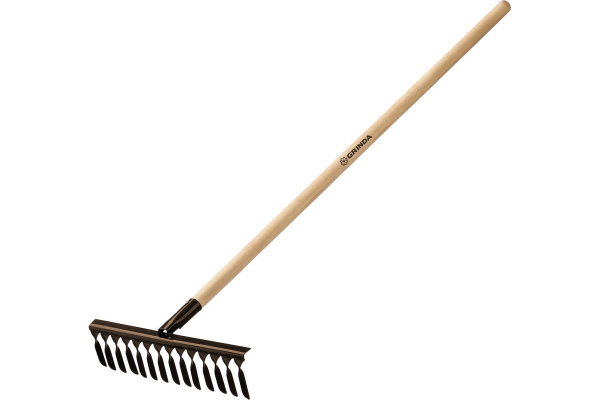 Садовые грабли с деревянным черенком GRINDA 14 витых зубьев, 444х95х1300 мм 39581-14