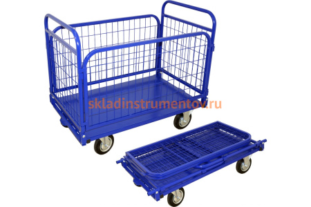 Тележка RUSKLAD платформенная с сетчатыми бортами и складными ручками ТСРС 5 (700x1200) d160мм Тележка RUSKLAD платформенная с сетчатыми бортами и складными ручками ТСРС 5 (700x1200) d160мм