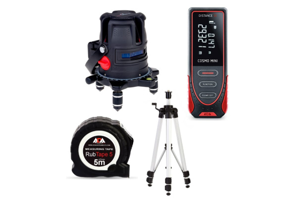 Комплект-3 ADA: лазерный уровень PROLiner 4V + дальномер Cosmo MINI + штатив Elevation 16B + рулетка RubTape 5 А00549