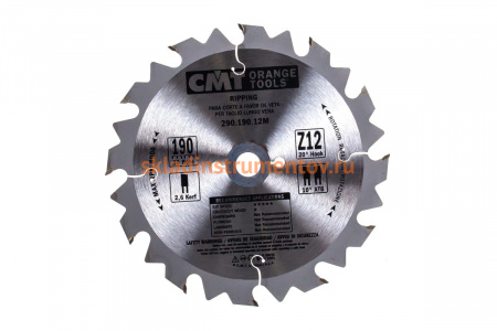 Диск пильный по дереву (190х30х2,6/1,6 мм; Z12) CMT 290.190.12M