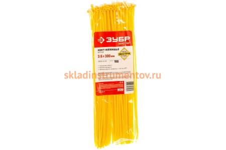 Нейлоновый хомут Зубр МАСТЕР желтый, 3,6 мм x 300 мм, 100 шт 309050-36-300