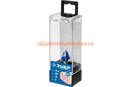 Фреза пазовая галтельная V-образная ПРОФЕССИНАЛ (15.8х16х48 мм; 90 градусов; хвостовик 8 мм) Зубр 28752-15.8