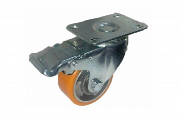 Колесо большегрузное полиуретановое поворотное с тормозом Medium 100 мм MFK-TORG 4324100 AL