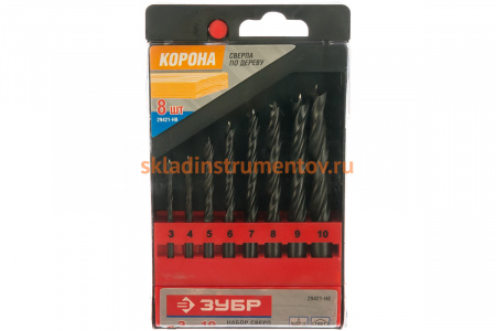 Набор спиральных сверл по дереву (8 шт.) "Корона" ЗУБР 29421-H8
