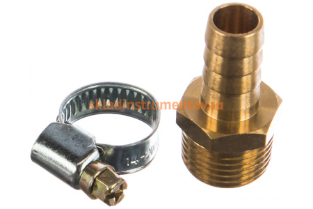 Штуцер пневматический наружная резьба 1/2- елочка 12 мм, 2 шт. + хомуты ROCKFORCE RF-MH08/08