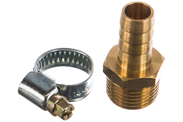 Штуцер пневматический наружная резьба 1/2- елочка 12 мм, 2 шт. + хомуты ROCKFORCE RF-MH08/08
