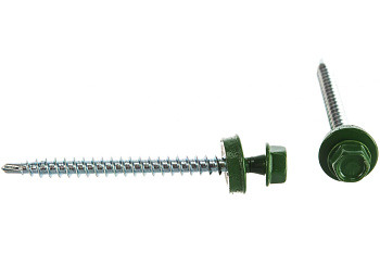 Саморезы Зубр для крепления кровельных материалов к деревянной обрешетке, цвет RAL 6002 зеленый лист, оцинкованный, 4,8x60мм, 200шт 4-300315-48-060-6002