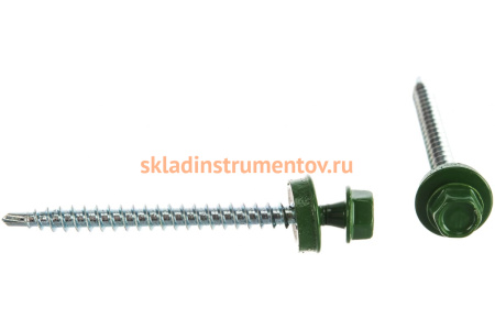 Саморезы Зубр для крепления кровельных материалов к деревянной обрешетке, цвет RAL 6002 зеленый лист, оцинкованный, 4,8x60мм, 200шт 4-300315-48-060-6002