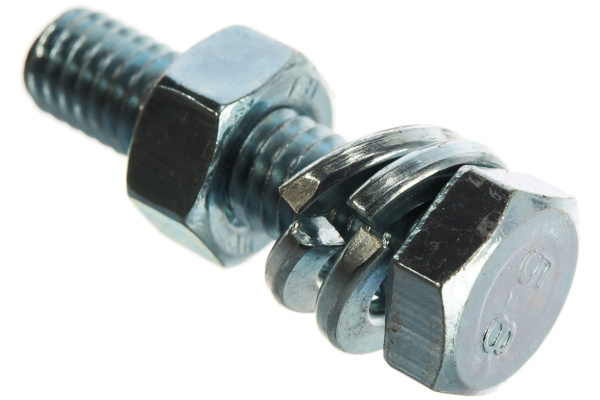 Болт с шестигранной головкой в комплекте с гайкой, шайбой, шайбой пружинной, ЗУБР, МАСТЕР, 303436-06-025