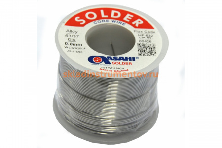 Припой (0.8 мм, 0.25 кг, Sn63/Pb37, HF532, флюс безотм. RMA) ASAHI 00-00000298