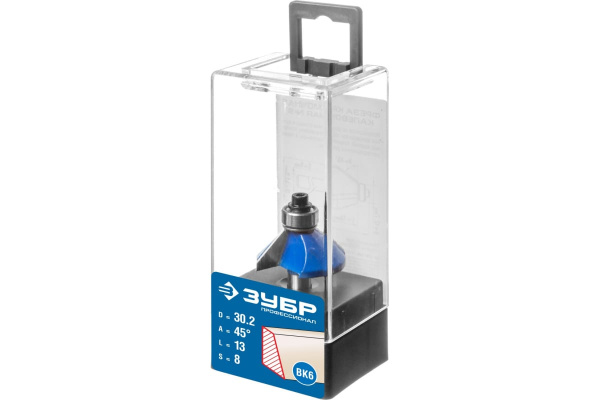 Фреза кромочная калевочная фасочная №9 ПРОФЕССИОНАЛ (30.2х13х56.5 мм; угол 45 град; хвостовик 8 мм) Зубр 28711-30.2