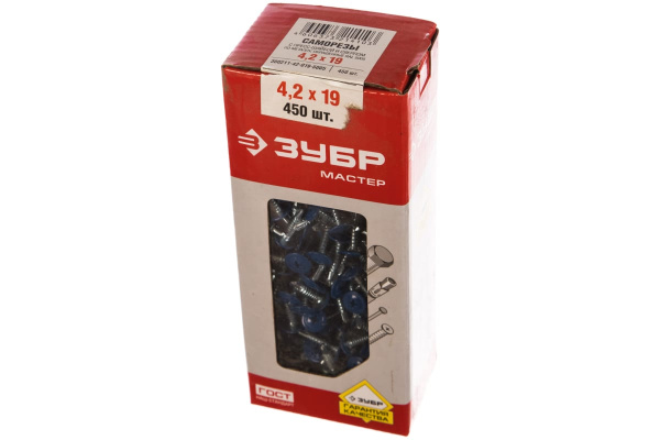 Саморезы с прессшайбой и сверлом по листовому металлу до 2мм Зубр RAL-5005 PH2 4,2х19мм 450шт 300211-42-019-5005