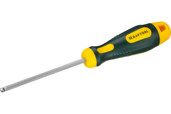 Отвертка KRAFTOOL Cr-Mo-V сталь, двухкомпонентная, противоскользящая рукоятка, HEX, №5x100мм 250075-5-100