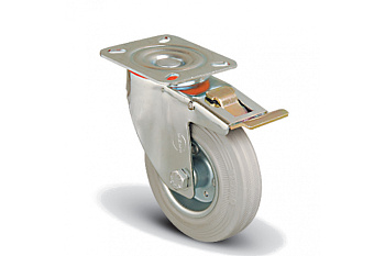 Колесо серое промышленное поворотное с тормозом 100 мм MFK-TORG EM01-SPRg-100-F