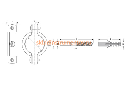 Трубный хомут "МАСТЕР" Зубр оцинкованный в комплекте с сантехнической шпилькой и дюбелем, 3/4", 1 шт 37866-26-30