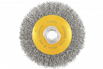 Щетка Тарелка (100 мм; М14; витая нержавеющая проволока 0.3 мм) для УШМ DENZEL 746083