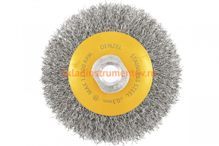 Щетка Тарелка (100 мм; М14; витая нержавеющая проволока 0.3 мм) для УШМ DENZEL 746083