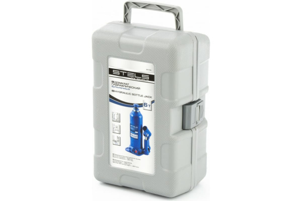 Гидравлический бутылочный домкрат 6 т, h подъема 207–404 мм, в пластиковом кейсе STELS 51176