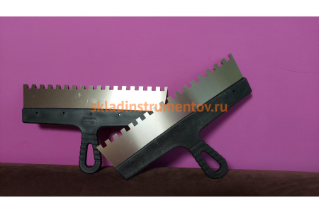 Шпатель из нержавеющей стали, 350 мм зуб 10х10 мм пластмассовая ручка СИБРТЕХ 85507