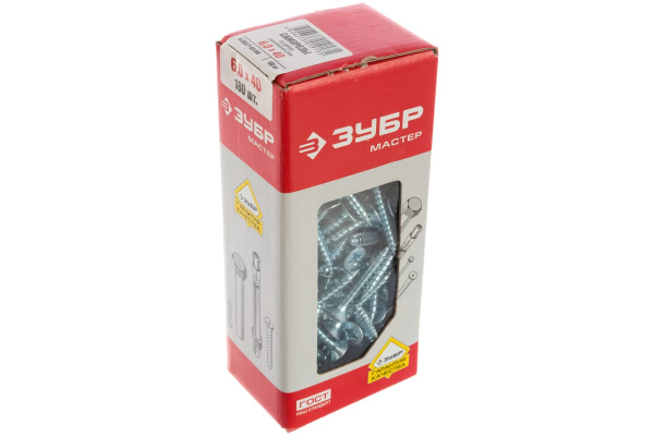 Саморезы ЗУБР СУ-Б универсальные, 40 x 6,0 мм, 180шт, белый цинк, 4-300371-60-040