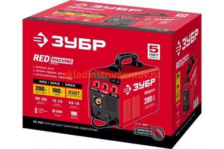 Инверторный сварочный полуавтомат Зубр 200 А, ПС-200 Инверторный сварочный полуавтомат Зубр 200 А, ПС-200