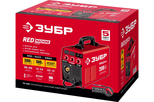 Инверторный сварочный полуавтомат Зубр 200 А, ПС-200 Инверторный сварочный полуавтомат Зубр 200 А, ПС-200